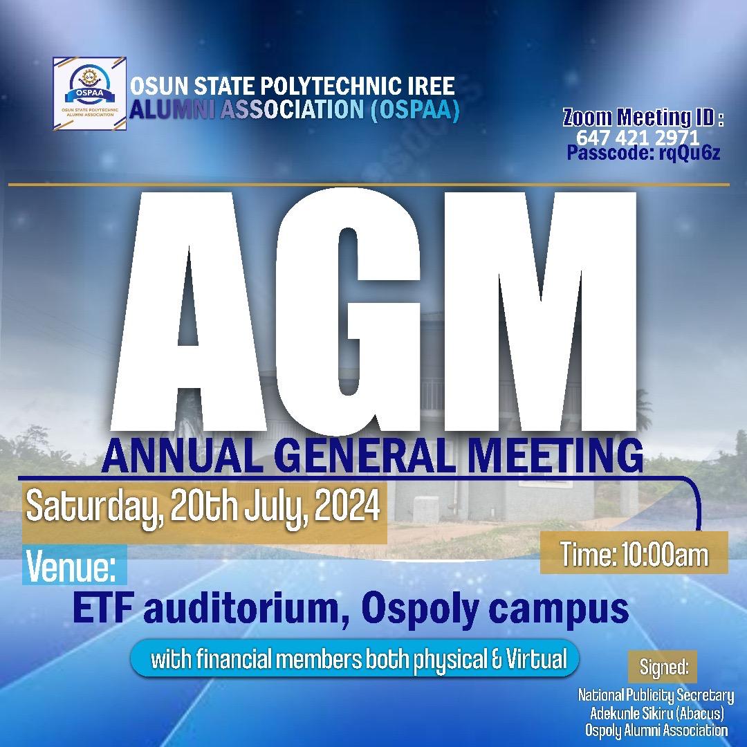 OSPOLY ALUMNI TO HOLD AGM ON JULY 20: ONLY FINANCIAL MEMBERS ARE EXPECTED - NEC image